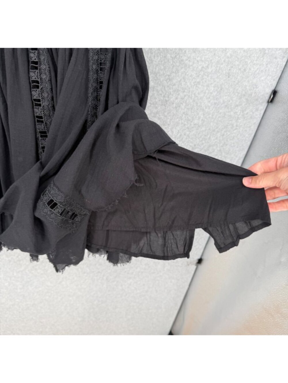 Free People Verona Lace Trim Mini Dress Size M Black Boho Summer Romantic Flirty - Picture 5 of 13